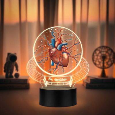 Personalized Human Heart 3D Illusion Lamp Gift for Surgeons, Cardiologist, Heart Surgeon & Medical Students Home & Clinic Desk Decor Warm White Light with USB Powered